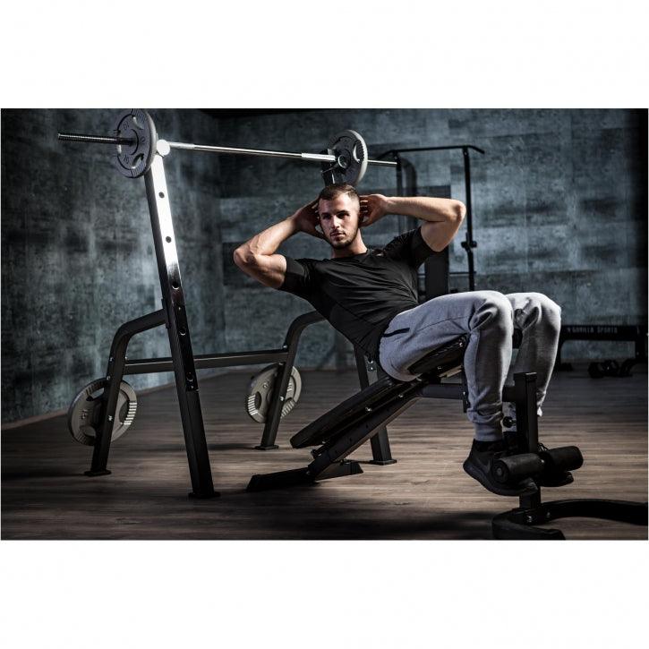 Hantelbank mit separater Ablage weiss/schwarz - Gorilla Sports Schweiz