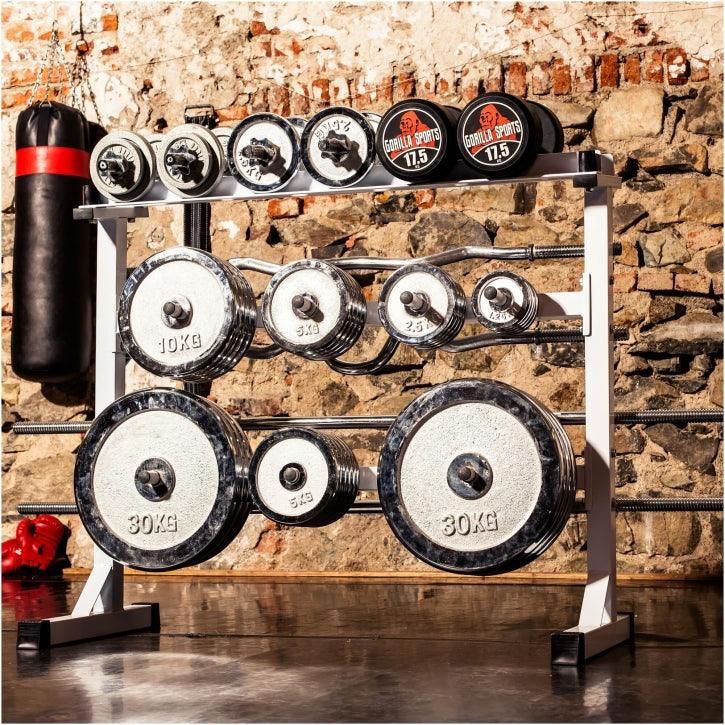 Scheibenständer Hantelständer Hantelablage 30/31mm silber/schwarz - Gorilla Sports Schweiz